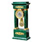 French Empire Columned Malachite Mantel Clock, with Ormolu -  French Empire Columned Malachite Mantel Clock, with Ormolu, Working Order, Original Restored Condition, France, Circa 1840. DEPTH:  6 in. (15 cm)  HEIGHT:  27 in. (69 cm)  SEAT HEIGHT: 	10.5 in