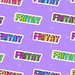 无缝图案的补丁，贴纸，徽章，别针上的字“星期五”-“星期五”和“耶”的组合。80-90年代古怪滑稽的