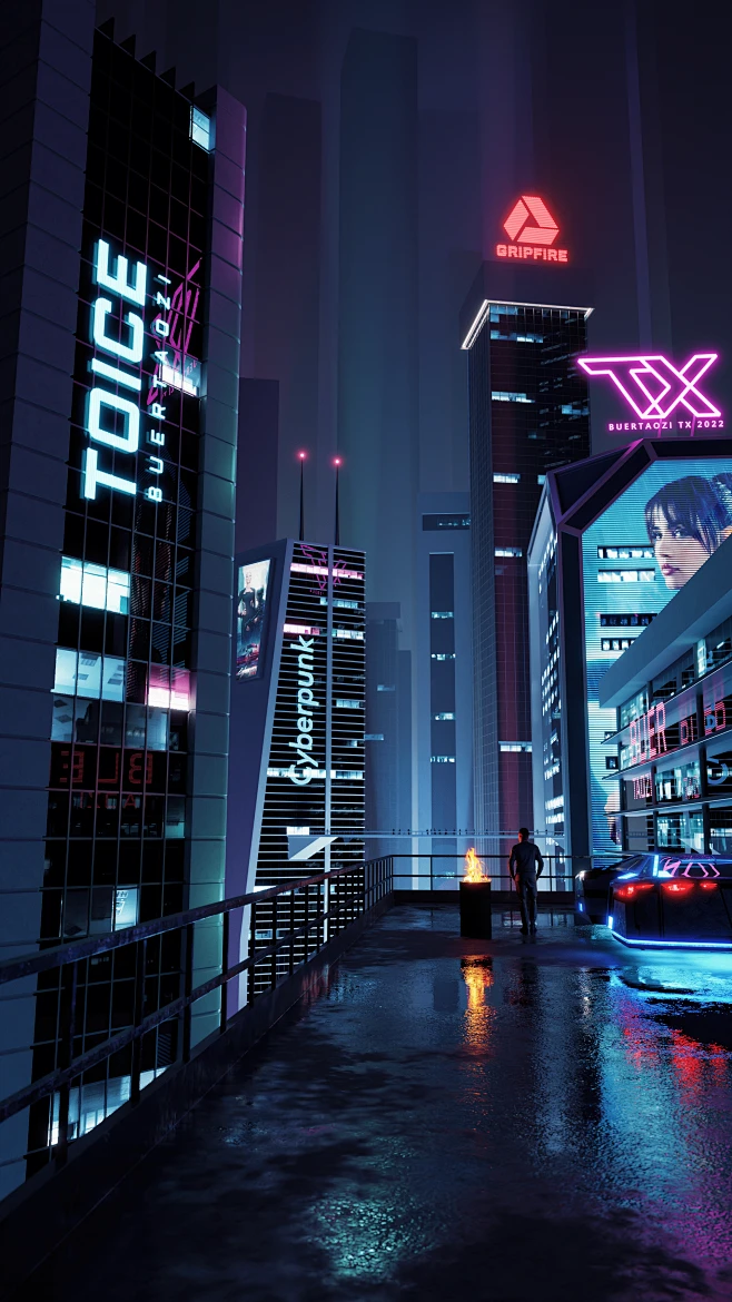 赛博城市 | 场景渲染 Blender-花瓣网