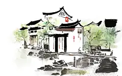苏州园林水墨抽象画国画水彩江南风景图片下载