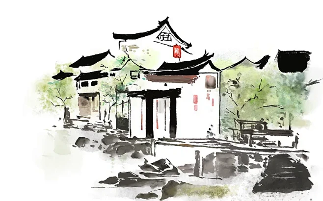 苏州园林水墨抽象画国画水彩江南风景图片下载-花瓣网