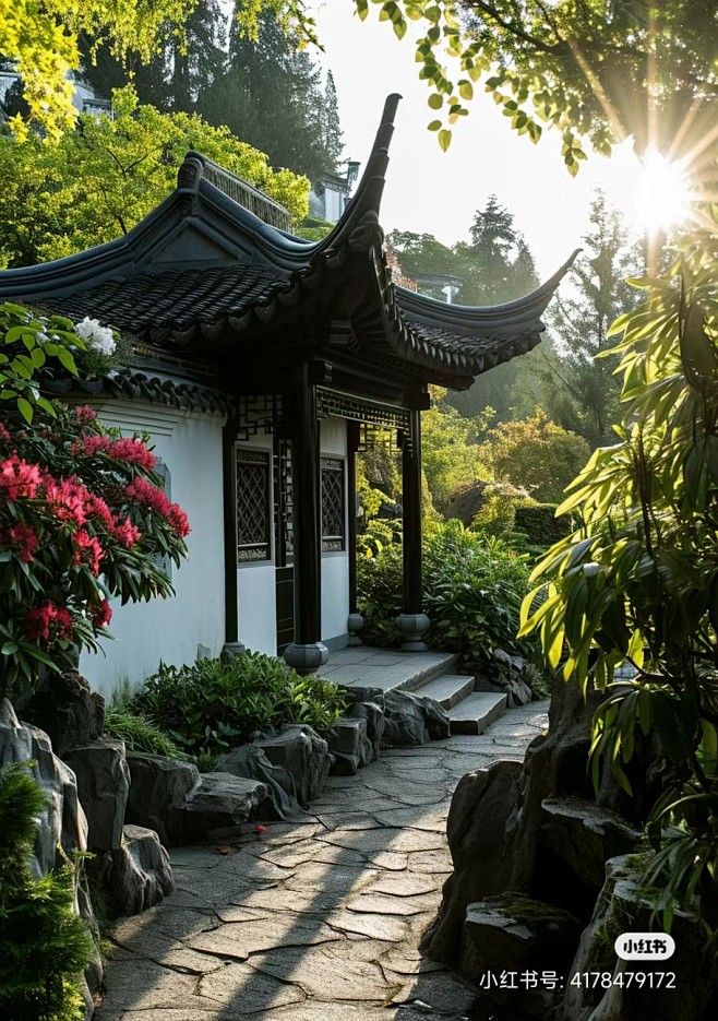 中式园林 庭院 长廊 古风景