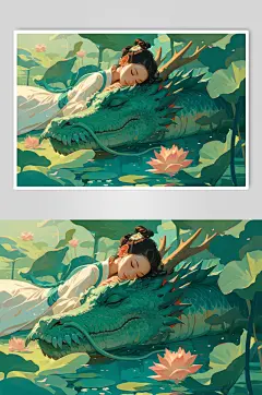 AI数字艺术绿色龙年端午节插画-众图网