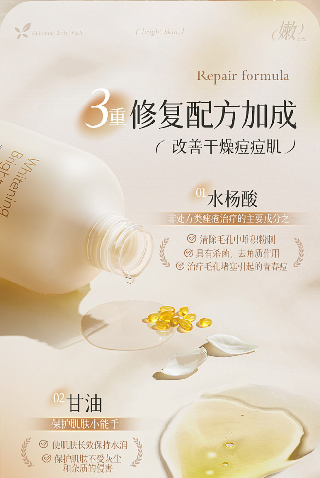 美白烟酰胺香氛沐浴露全身美白神器晒黑修护...