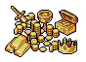 TREASURE pixel art - gold coins bars, chalice, chest, crown, sword