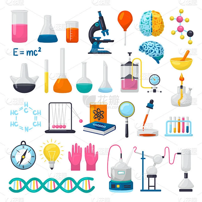 Science and laboratory equipment icons set of vect素材-花瓣网