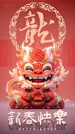 龙年春节除夕海报-新春快乐,喜庆,龙年,新年,春节,中国传统节日,海报