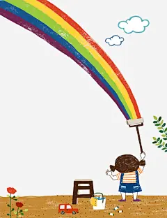 画彩虹的小姑娘高清素材 PNG 免扣 小姑娘 画彩虹 免抠png 设计图片 免费下载