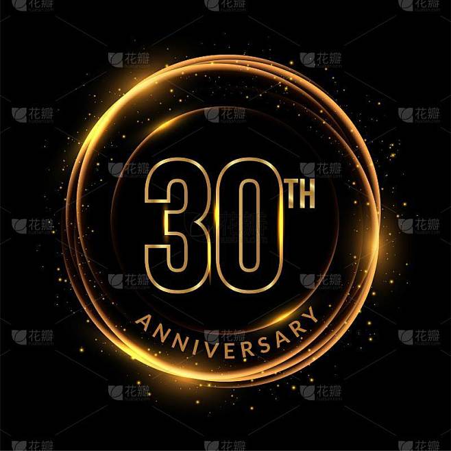 30年黄金与发光的圆形周年纪念标志主题
