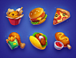 Food Icons symbol slot icons icon game fast food asset strawberry carrot taco pizza illustration hamburger food corndog chips chicken burger art fastfood