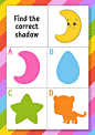 Find the correct shadow education developing worksheet for kids puzzle game activity page cartoon character