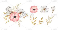 一组花分枝。结婚的概念与花。这是完美的贺卡，婚宴邀请，生日。水彩画.