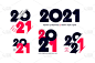 新年快乐。收集2021号设计模板。矢量插图与深蓝色节日标签孤立在白色背景。