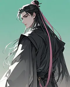 国风插画男子长发披肩垂直连帽长袍