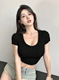 Women's Solid Color Slim Fit V-Neck Short Sleeve T-Shirt