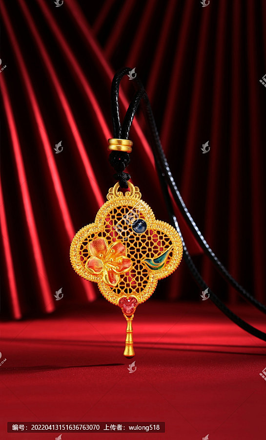 古法金扇子吊坠
