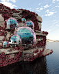 The Bubble House, Ireland by Sarah Habib Designs : This house represents the fundamental idea of a soap bubble, it rests on a rocky cliff covered with pink blossoms, overlooking the Atlantic ocean in Ireland. The spherical forms create sensuous interior s