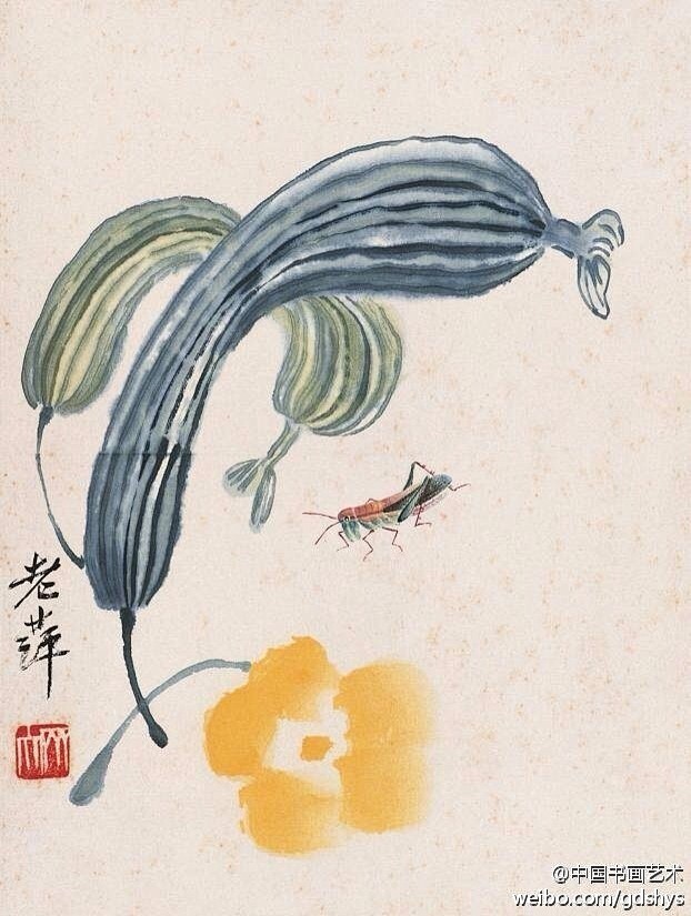 齐白石作品丝瓜蚂蚱