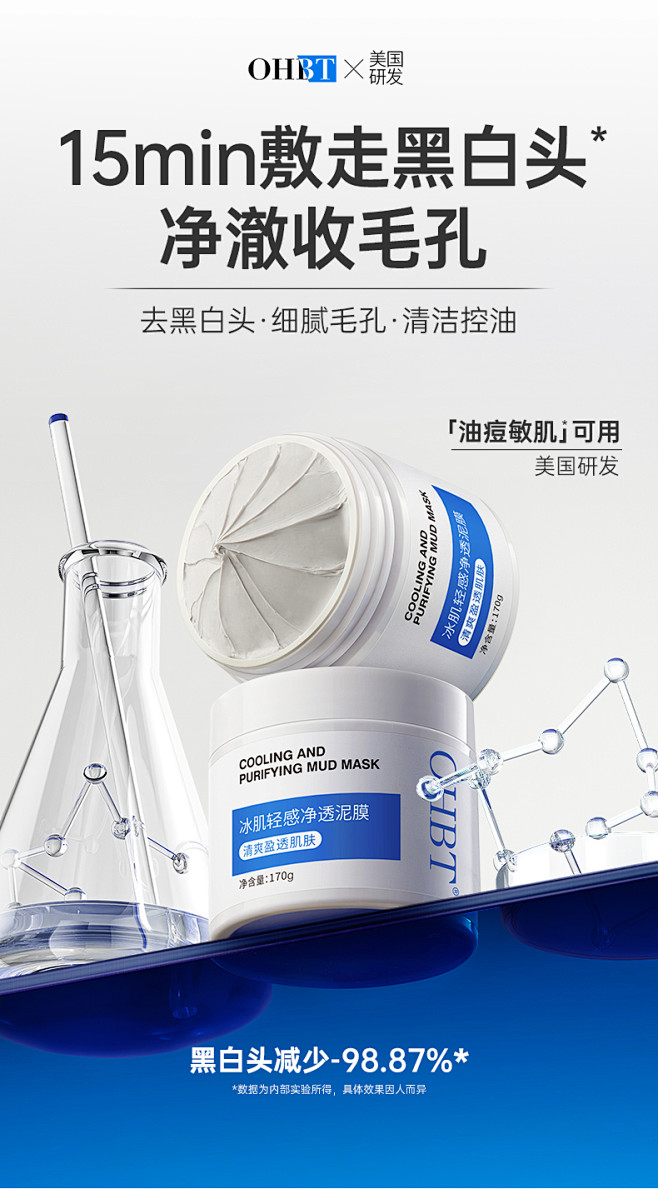 OHBT清洁泥膜去黑头闭口粉刺祛痘补水收...