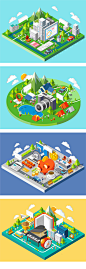 2.5D生活工作旅游学校理财游乐园游戏购物消费场景插画AI格式素材-淘宝网