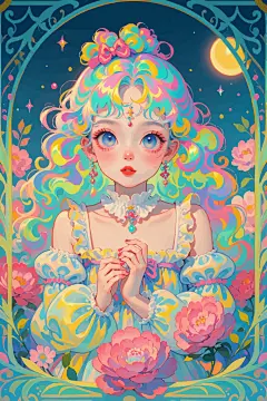 简约彩色唯美女孩插画素材图