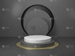 3D渲染黑色裙房几何与黄金元素。抽象几何形状的空白裙房。最小场景正方形台阶地板抽象构成_5107586804