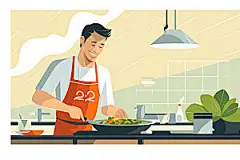 厨师美食制作厨房扁平风插画