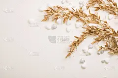 白色心形和金色叶子的浪漫构图。创意复制空间布局。平铺柔和的背景。爱的象征为快乐的女人，母亲的，情人节