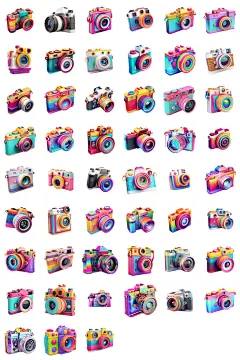 彩色卡通相机胶片机摄影器材单反摄像海报元素设计png模板素材