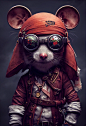 Anthromorphic tiny cute Cyberpunk pirate mouse, Pixar style, goggles, Hyperdetailed, pirate hat, red bandana, Jean-baptiste monge, HDr, 8k octane, Unreal engine, beautiful lighting, portrait, tony diterlizzi
