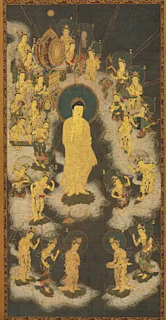 迎图壁纸阿弥陀佛壁画与圣众来日本江户接迎图寺庙佛堂背景墙纸-淘宝网