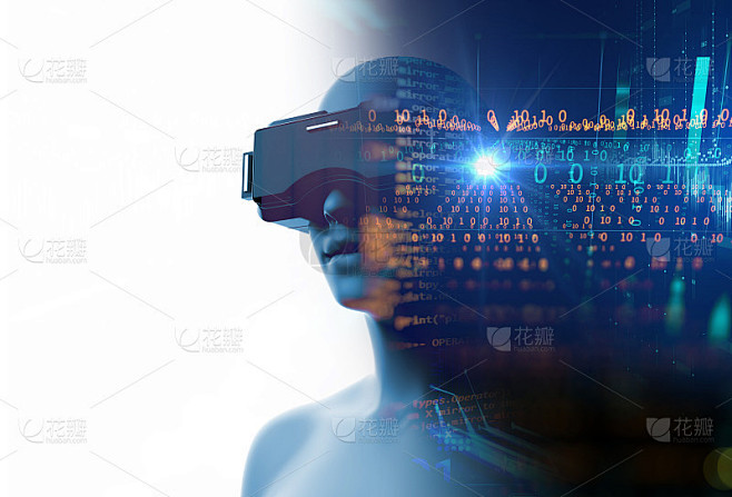 在未来技术上的VR头盔中的人类的3d渲染
