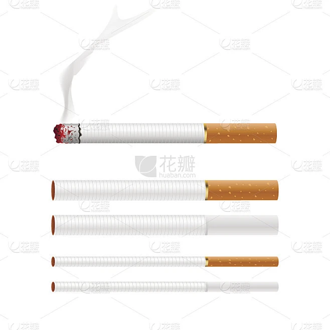 一套逼真的香烟。燃烧的香烟向量。素材-花瓣网