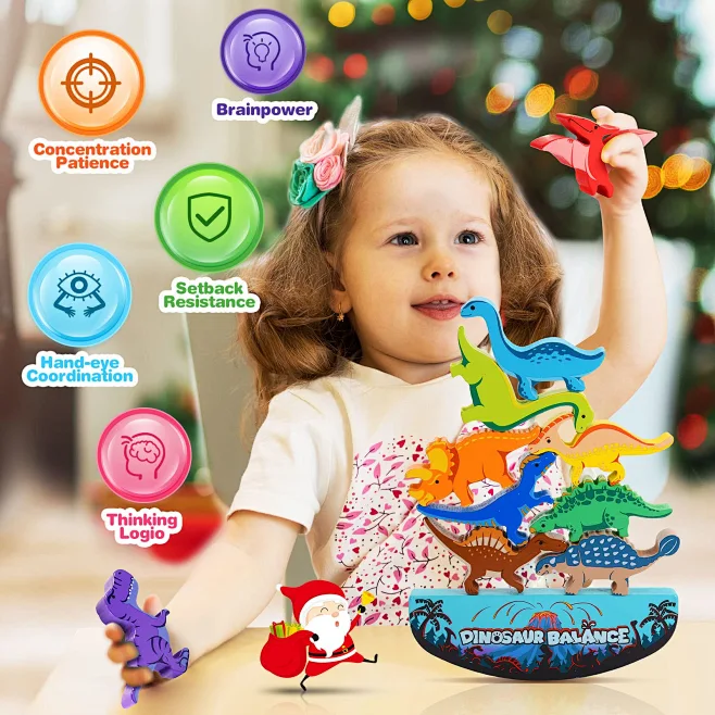 Amazon.com: IPOURUP Dinosaur Toys for Kids 3-5: Wooden Stacking ...