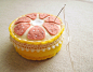 Felt Fruit Pincushion Embroidered Pink Grapefruit