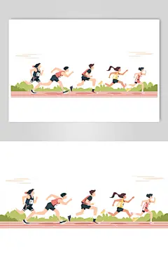 AI数字艺术扁平风校园运动会人物插画