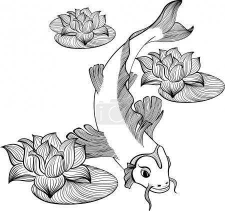 三朵花锦鲤鱼-6000*5636-花瓣美...