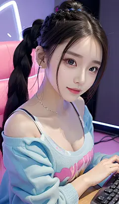 Ai绘画｜酷爱电竞少女「麻花辫」第54期