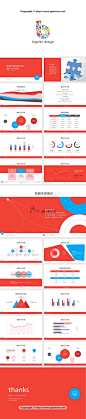 红色蓝色商务数据图表分析展示PPT模板 #排版# #色彩#