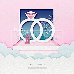 创意剪纸风插画浪漫爱情婚礼钻戒婚纱海报PSD平面摄影VI设计素材-淘宝网