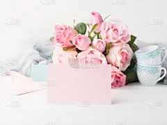 贺卡,玫瑰,情人节,空白的,请柬,纸,粉色,留白,水平画幅,消息