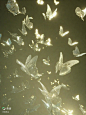 一片用玻璃蝴蝶做成的墙，阳光，正面特写，空间透视，晶莹剔透，C4D渲染，虚幻引擎渲染，梦幻，by Tim Walker，炫彩光影