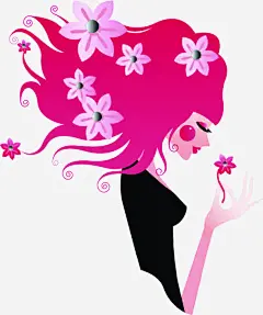 粉色飘逸花朵长发美女手绘高清素材 粉色 美女 花朵 长发 飘逸 免抠png 设计图片 免费下载