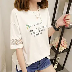 2017夏装新款白色蕾丝袖短袖t恤女宽松韩版学生半袖衣服体恤衫