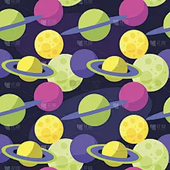 明亮的卡通宇宙无缝模式与有趣的行星在太空