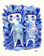 Together... - limited edition giclee print of an original watercolor illustration (8 x 10 in) : Together - by helen dardik. Limited edition giclee print of an original watercolor illustration. Printed on Epson velvet fine art stock (100% cotton rag), usin