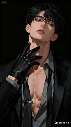 jimeng-2025-09-16-4685-细腻厚涂风格人物插画。cg艺术。极简画面，成年男性，黑色高定西装，灰色衬衫，领带