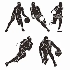 篮球运动员动态  - 源文件下载【酷图网】篮球,运动员,黑白,图案,剪影,动态,运球,