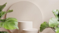 Mockup circle podium for product presentation on cream color background3d rendering