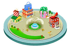 立体手绘微型城市商业喷泉水柱免【三元素 为设计而生 3png.com】